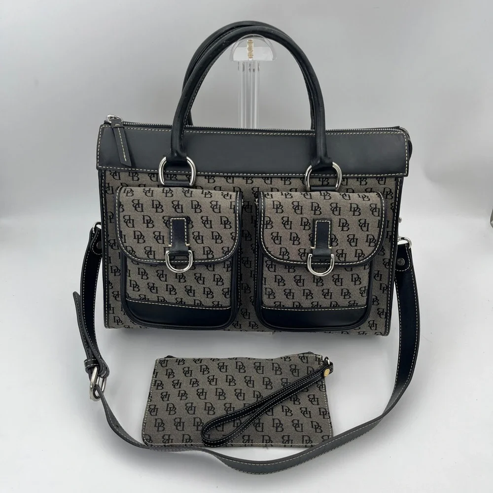 Dooney & Bourke Satchel Bag Wallet Set Black Monogram Signature Handbag Y2K